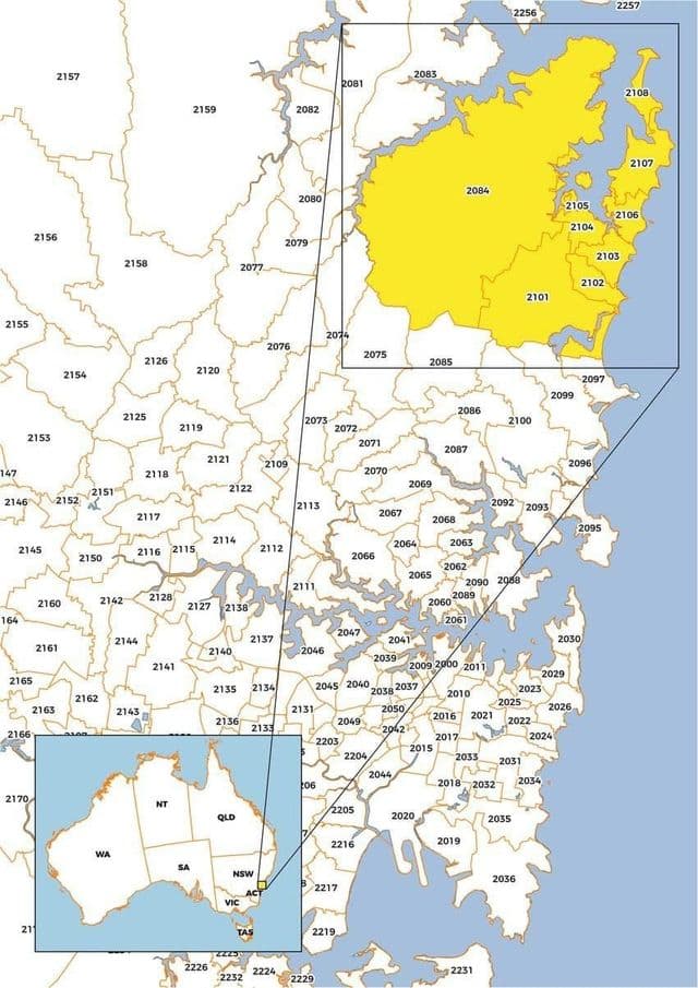 карта почтовых индексов Сиднея