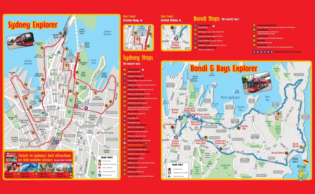 карта автобусных туров Сиднея Хоп On Hop Off