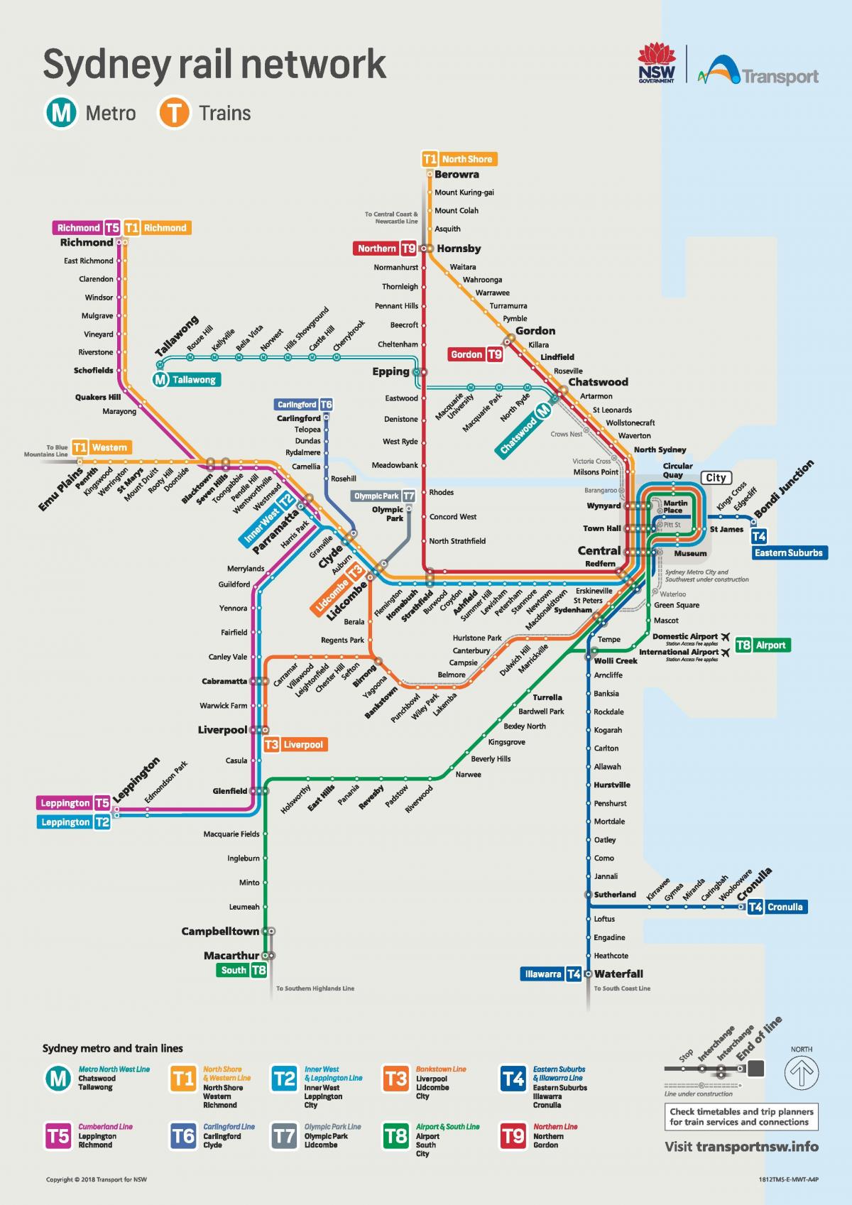карта железнодорожных станций Сиднея
